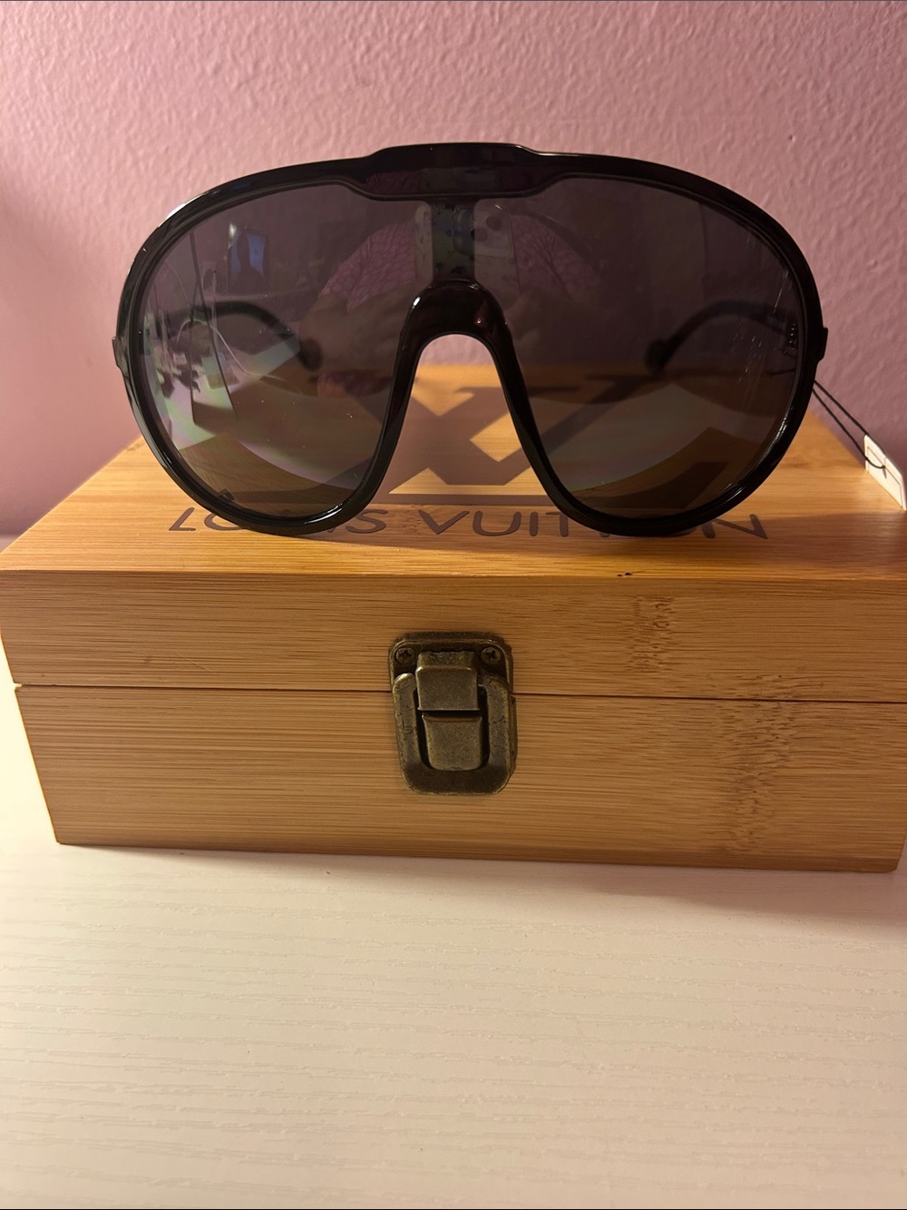 Black Oversized Men's Shield Sunglasses